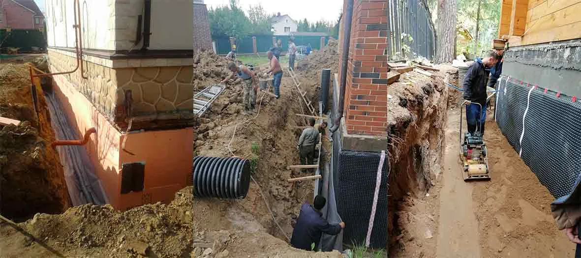 Пристенный дренаж дома под ключ